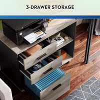 GALAXHERO Meuble de Rangement Mobile à 3 Tiroirs en Bois avec Étagères Ouvertes, Support d'Imprimante pour Bureau à Domicile