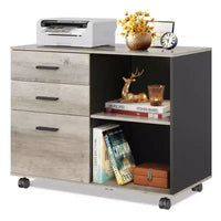 GALAXHERO 3-Drawer Mobile File Cabinet Wood Lateral Filing Cabinet with Open Shelves Printer Stand for Home Office Organization