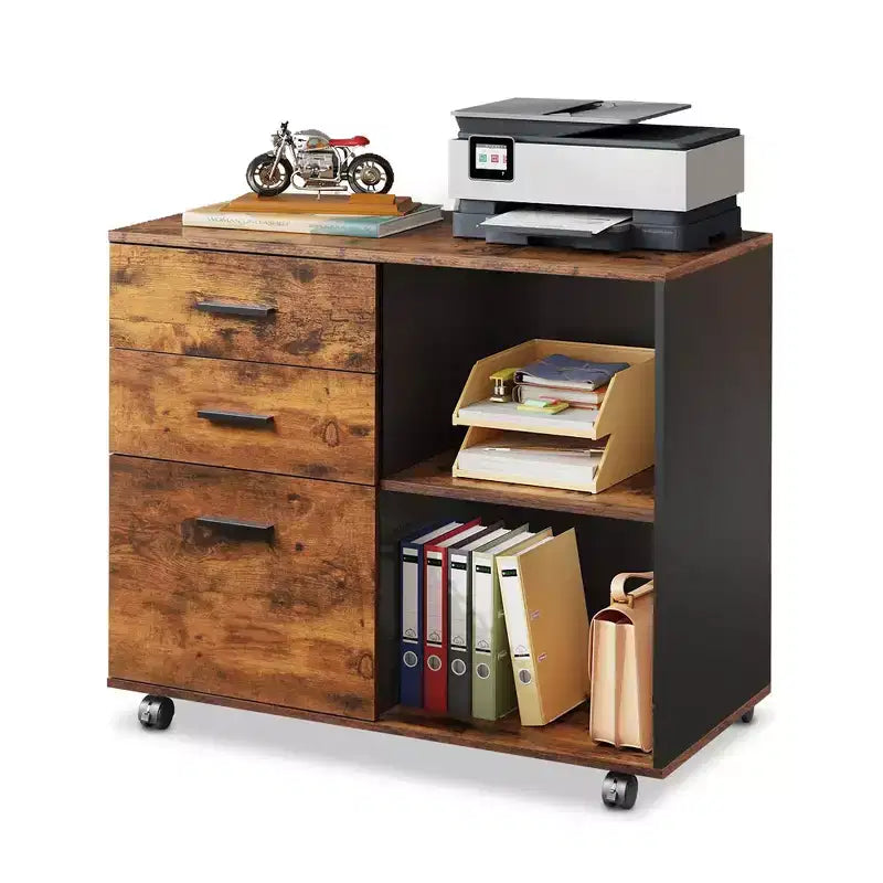 GALAXHERO Meuble de Rangement Mobile à 3 Tiroirs en Bois avec Étagères Ouvertes, Support d'Imprimante pour Bureau à Domicile