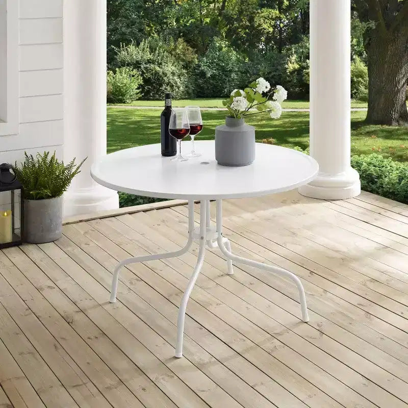 HomeStock Griffith Table de salle à manger d'extérieur en métal 39" Blanc satiné