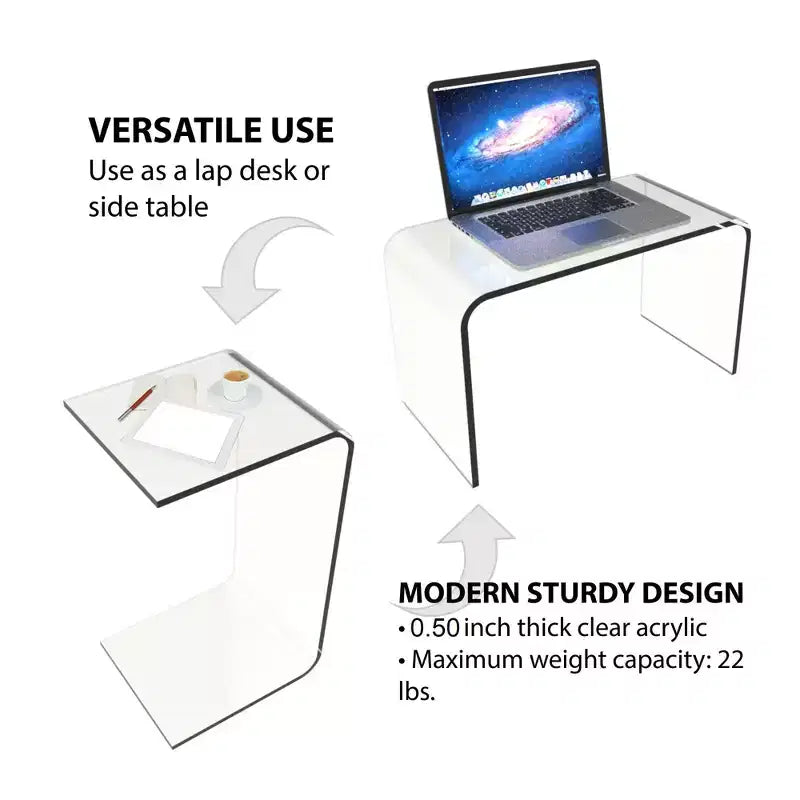Lavish Home table d'appoint en acrylique, table d'extrémité en C polyvalente, bureau d'ordinateur portable sur genoux, meuble moderne pour salon, chambre et bureau