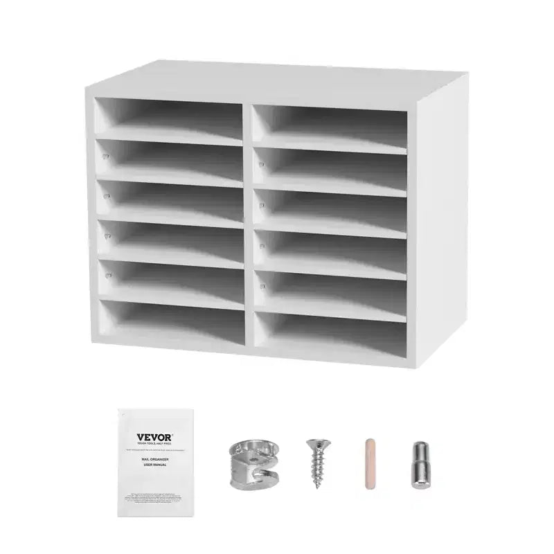 Organisateurs de documents VEVOR, Casier de bureau à 12 compartiments avec étagères réglables, Trieur de documents en bois 51,8x30,5x40,9 cm, Certifié EPA