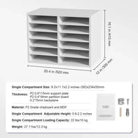 Organisateurs de documents VEVOR, Casier de bureau à 12 compartiments avec étagères réglables, Trieur de documents en bois 51,8x30,5x40,9 cm, Certifié EPA
