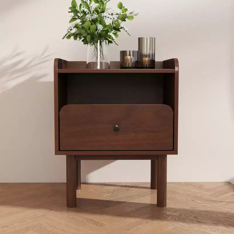 Table de chevet à double niveau Roundhill Furniture Wyller, table d'appoint, finition noyer naturel
