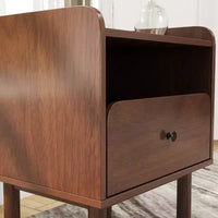 Roundhill Furniture Wyller Ensemble de chambre 3 pièces, lit plateforme avec deux tables de chevet, noyer naturel, Queen