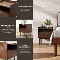 Roundhill Furniture Wyller Ensemble de chambre 3 pièces, lit plateforme avec deux tables de chevet, noyer naturel, Queen