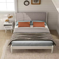 Roundhill Furniture Feeney ensemble de chambre 2 pièces, lit plateforme avec table de chevet, blanc crème, Queen