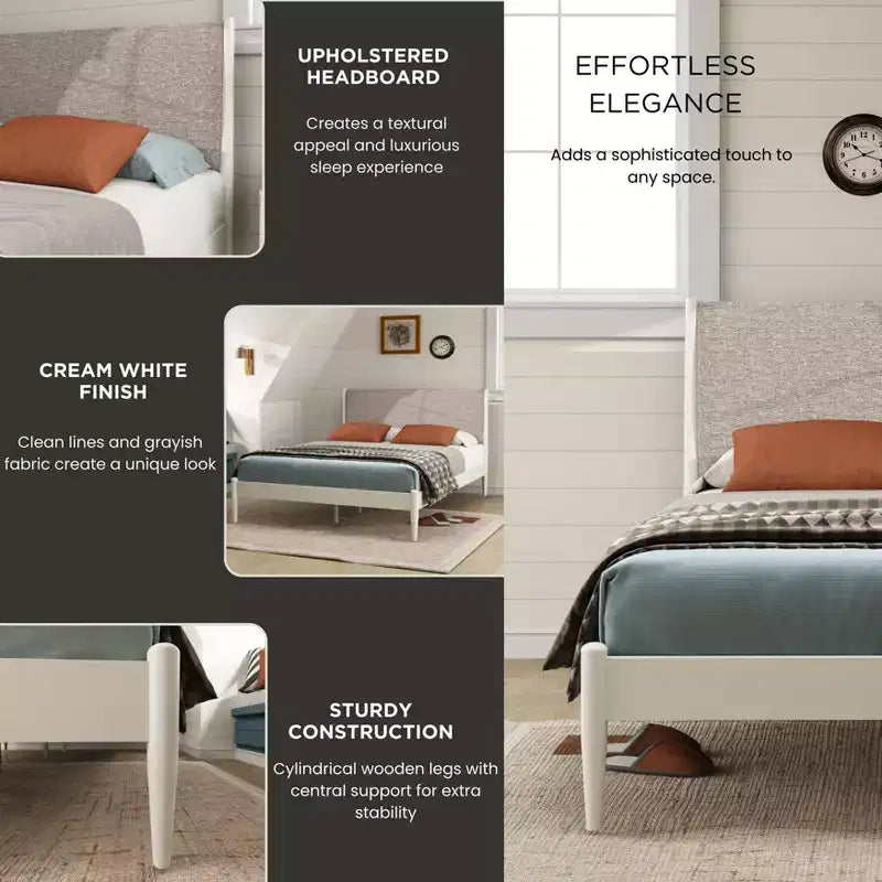 Roundhill Furniture Feeney ensemble de chambre 2 pièces, lit plateforme avec table de chevet, blanc crème, Queen