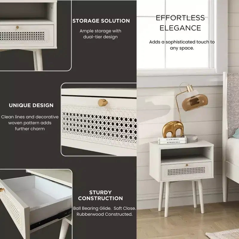 Roundhill Furniture Feeney ensemble de chambre 2 pièces, lit plateforme avec table de chevet, blanc crème, Queen