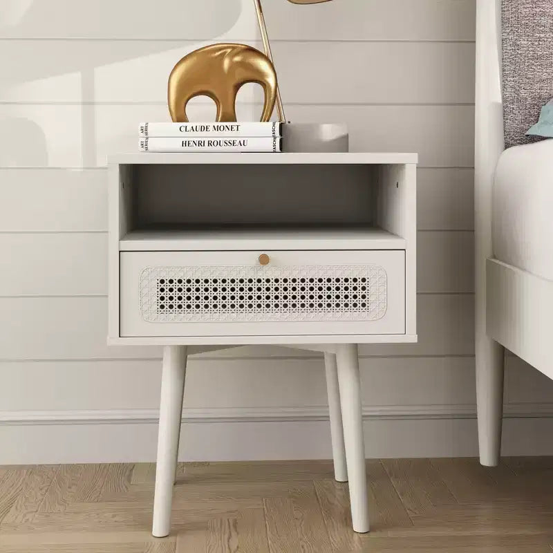 Roundhill Furniture Feeney ensemble de chambre 2 pièces, lit plateforme avec table de chevet, blanc crème, Queen
