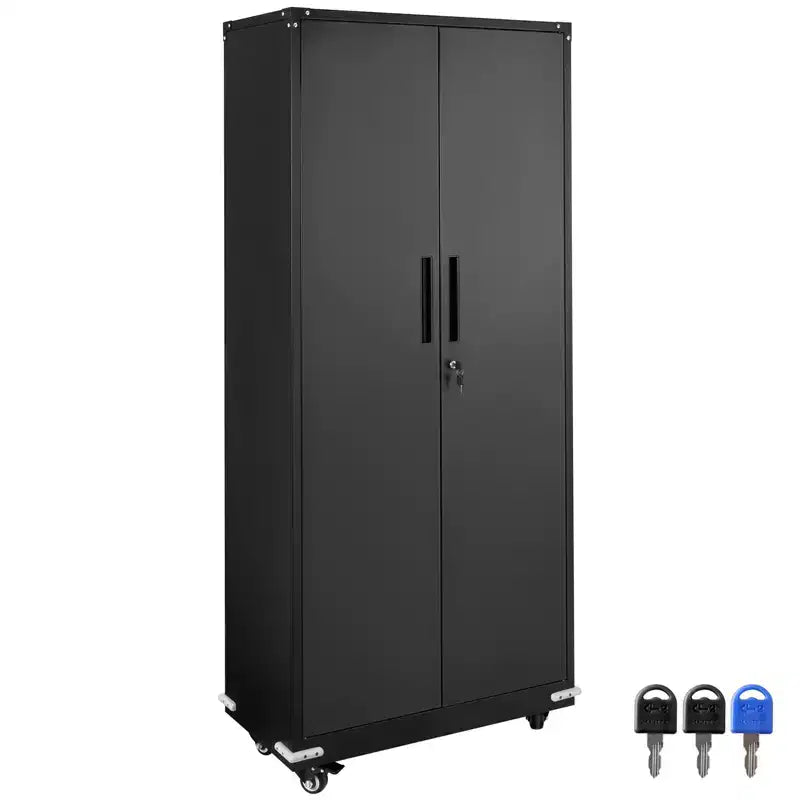 VEVOR armoire de rangement métallique sur roulettes, armoire verrouillable 75 po avec 4 étagères réglables et 2 portes magnétiques, capacité 200 lbs par étagère, noir