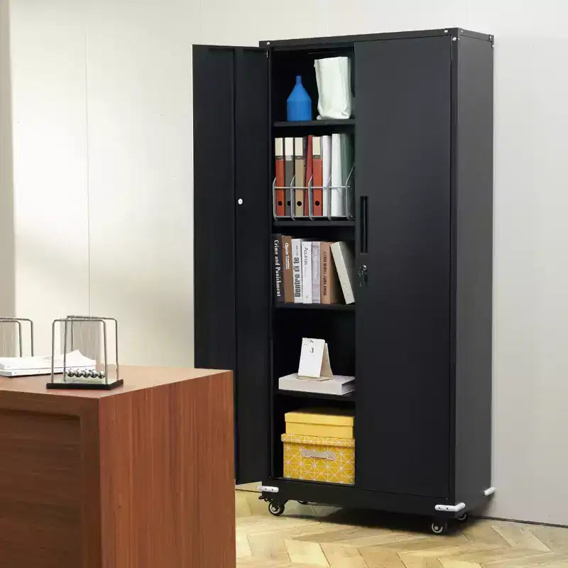 VEVOR armoire de rangement métallique sur roulettes, armoire verrouillable 75 po avec 4 étagères réglables et 2 portes magnétiques, capacité 200 lbs par étagère, noir