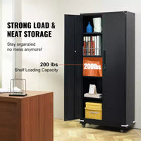 VEVOR armoire de rangement métallique sur roulettes, armoire verrouillable 75 po avec 4 étagères réglables et 2 portes magnétiques, capacité 200 lbs par étagère, noir