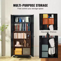 VEVOR armoire de rangement métallique sur roulettes, armoire verrouillable 75 po avec 4 étagères réglables et 2 portes magnétiques, capacité 200 lbs par étagère, noir