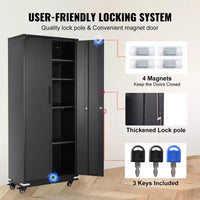 VEVOR armoire de rangement métallique sur roulettes, armoire verrouillable 75 po avec 4 étagères réglables et 2 portes magnétiques, capacité 200 lbs par étagère, noir
