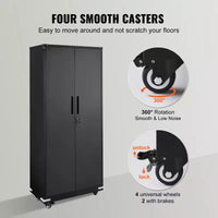 VEVOR armoire de rangement métallique sur roulettes, armoire verrouillable 75 po avec 4 étagères réglables et 2 portes magnétiques, capacité 200 lbs par étagère, noir