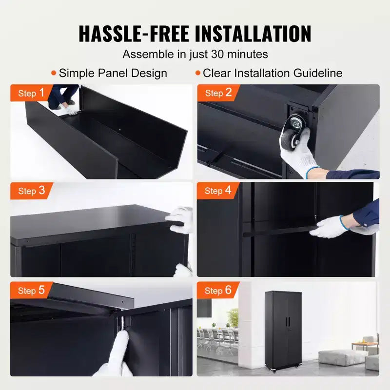 VEVOR armoire de rangement métallique sur roulettes, armoire verrouillable 75 po avec 4 étagères réglables et 2 portes magnétiques, capacité 200 lbs par étagère, noir