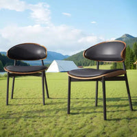 Luck Live Modern Patio Dining Chairs 2-Piece Outdoor Armless Dining Chair Set/Black&Metal Frame,