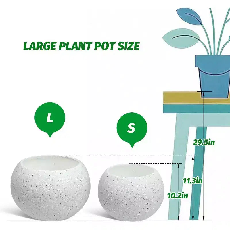 Pots de plantes d'interieur ronds à arrosage automatique 10,2 H x 13,5 dia (ouverture 10) avec drainage et indicateur de niveau d'eau, design à pois blancs