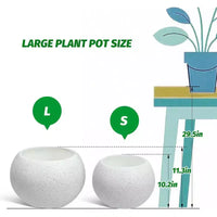 Pots de plantes d'interieur ronds à arrosage automatique 10,2 H x 13,5 dia (ouverture 10) avec drainage et indicateur de niveau d'eau, design à pois blancs