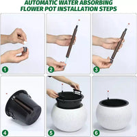 Pots de plantes d'interieur ronds à arrosage automatique 10,2 H x 13,5 dia (ouverture 10) avec drainage et indicateur de niveau d'eau, design à pois blancs