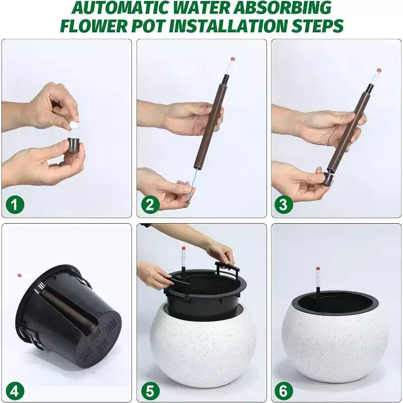 Pots de plantes d'interieur ronds à arrosage automatique 10,2 H x 13,5 dia (ouverture 10) avec drainage et indicateur de niveau d'eau, design à pois blancs
