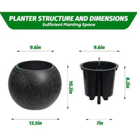 Pots de plantes d'interieur ronds à arrosage automatique 10,2 H x 13,5 dia (ouverture 10) avec drainage et indicateur de niveau d'eau, design à pois blancs