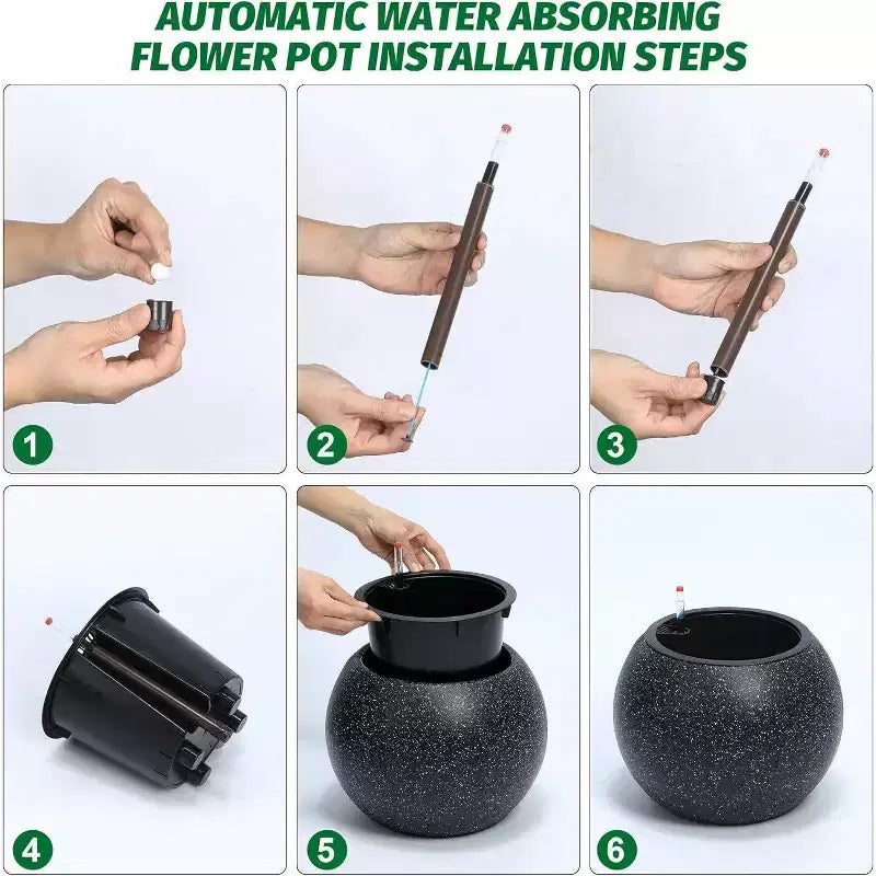 Pots de plantes d'interieur ronds à arrosage automatique 10,2 H x 13,5 dia (ouverture 10) avec drainage et indicateur de niveau d'eau, design à pois blancs