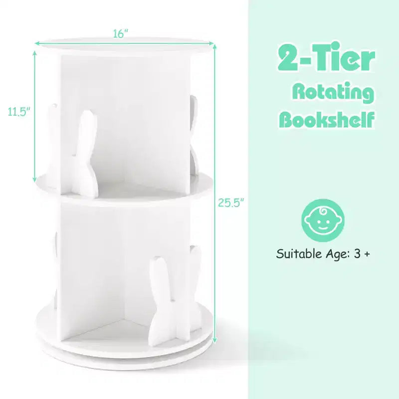 Costway bibliothèque rotative pour enfants 2 niveaux autoportante 360 rack de rangement présentoir pivotant blanc/rose
