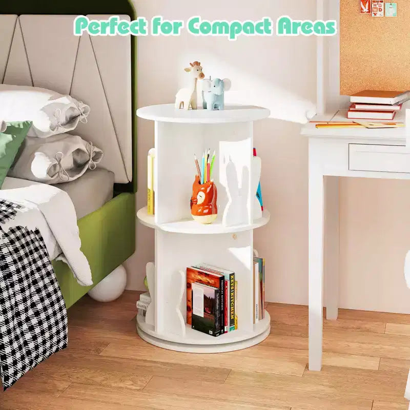 Costway bibliothèque rotative pour enfants 2 niveaux autoportante 360 rack de rangement présentoir pivotant blanc/rose