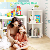 Costway bibliothèque rotative pour enfants 2 niveaux autoportante 360 rack de rangement présentoir pivotant blanc/rose