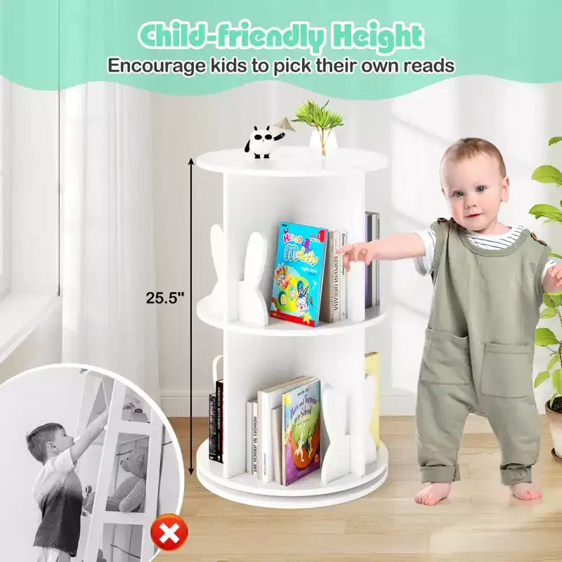 Costway bibliothèque rotative pour enfants 2 niveaux autoportante 360 rack de rangement présentoir pivotant blanc/rose