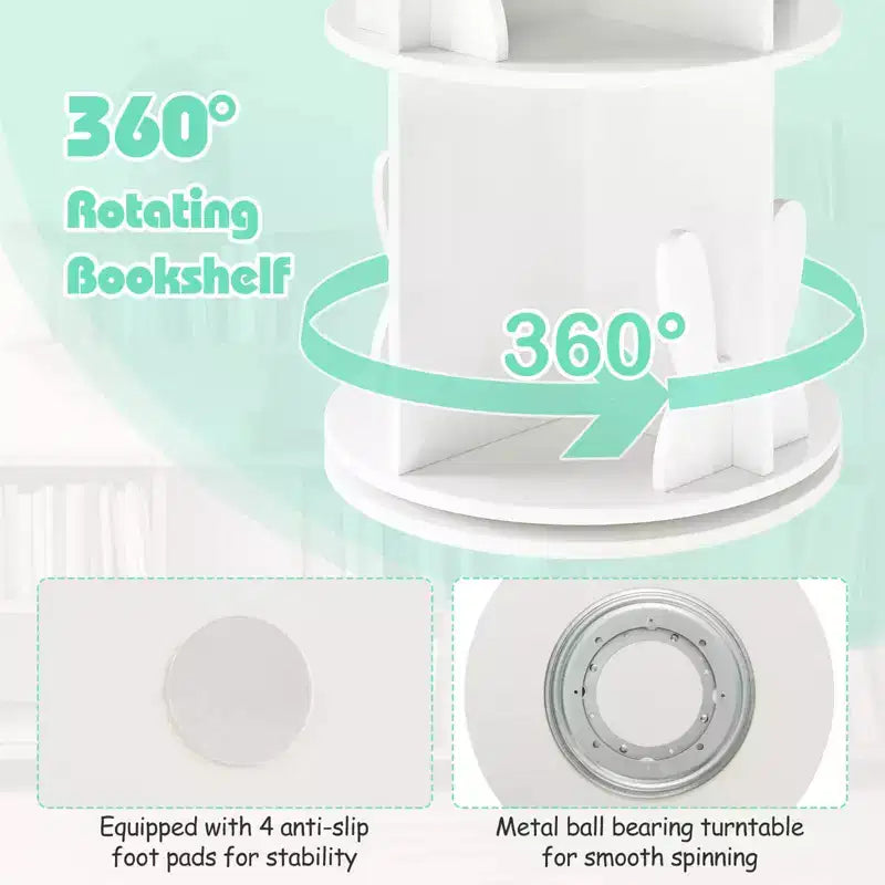 Costway bibliothèque rotative pour enfants 2 niveaux autoportante 360 rack de rangement présentoir pivotant blanc/rose