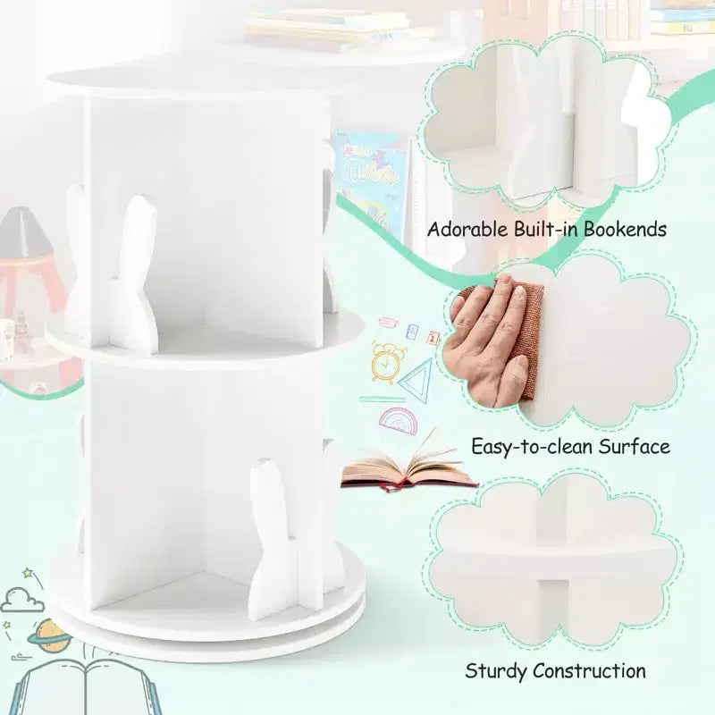 Costway bibliothèque rotative pour enfants 2 niveaux autoportante 360 rack de rangement présentoir pivotant blanc/rose