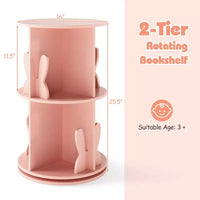 Costway bibliothèque rotative pour enfants 2 niveaux autoportante 360 rack de rangement présentoir pivotant blanc/rose