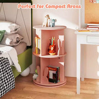 Costway bibliothèque rotative pour enfants 2 niveaux autoportante 360 rack de rangement présentoir pivotant blanc/rose