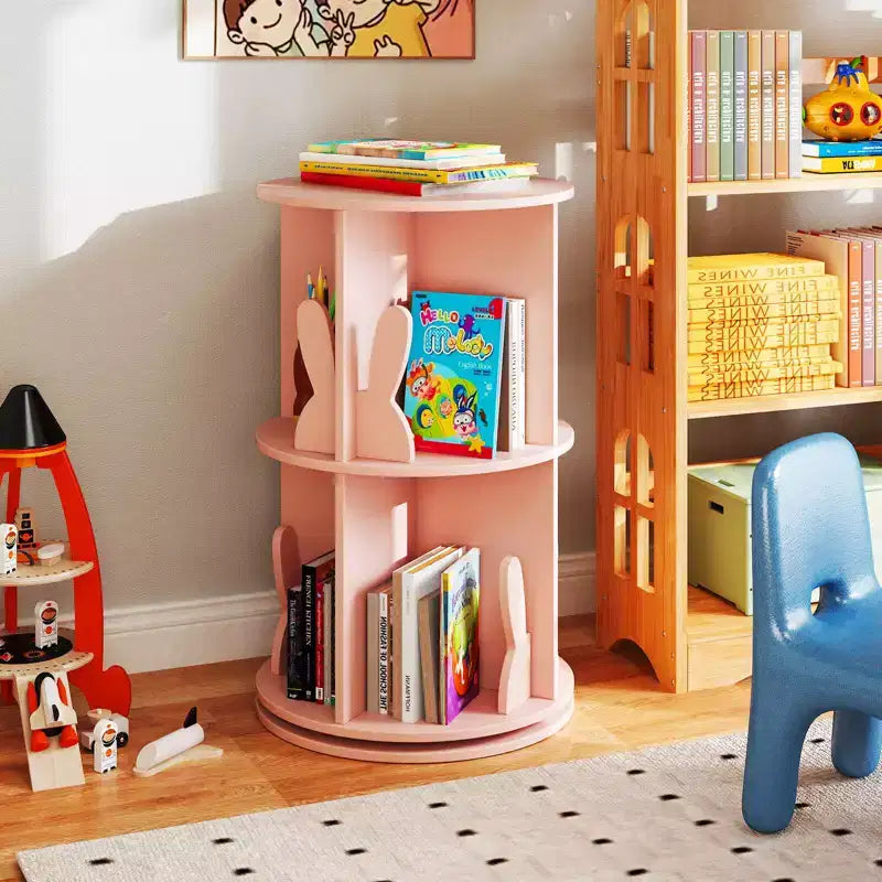 Costway bibliothèque rotative pour enfants 2 niveaux autoportante 360 rack de rangement présentoir pivotant blanc/rose