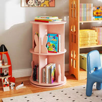 Costway bibliothèque rotative pour enfants 2 niveaux autoportante 360 rack de rangement présentoir pivotant blanc/rose