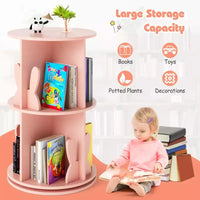 Costway bibliothèque rotative pour enfants 2 niveaux autoportante 360 rack de rangement présentoir pivotant blanc/rose