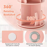 Costway bibliothèque rotative pour enfants 2 niveaux autoportante 360 rack de rangement présentoir pivotant blanc/rose