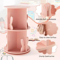 Costway bibliothèque rotative pour enfants 2 niveaux autoportante 360 rack de rangement présentoir pivotant blanc/rose