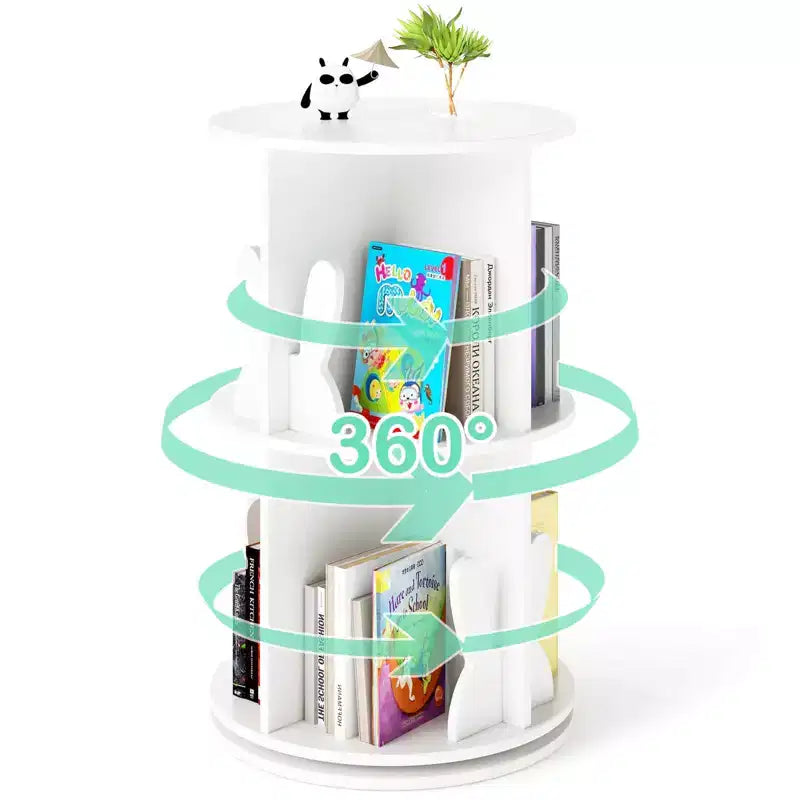 Costway bibliothèque rotative pour enfants 2 niveaux autoportante 360 rack de rangement présentoir pivotant blanc/rose