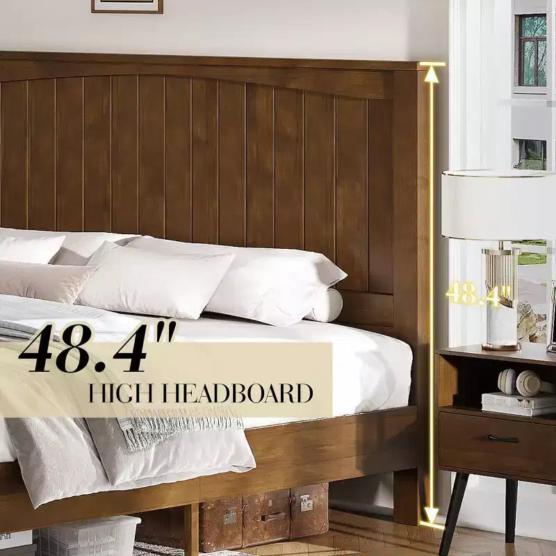 AMERLIFE - Cadre de lit en bois massif, lit plateforme mid-century avec tête de lit à lignes arquées