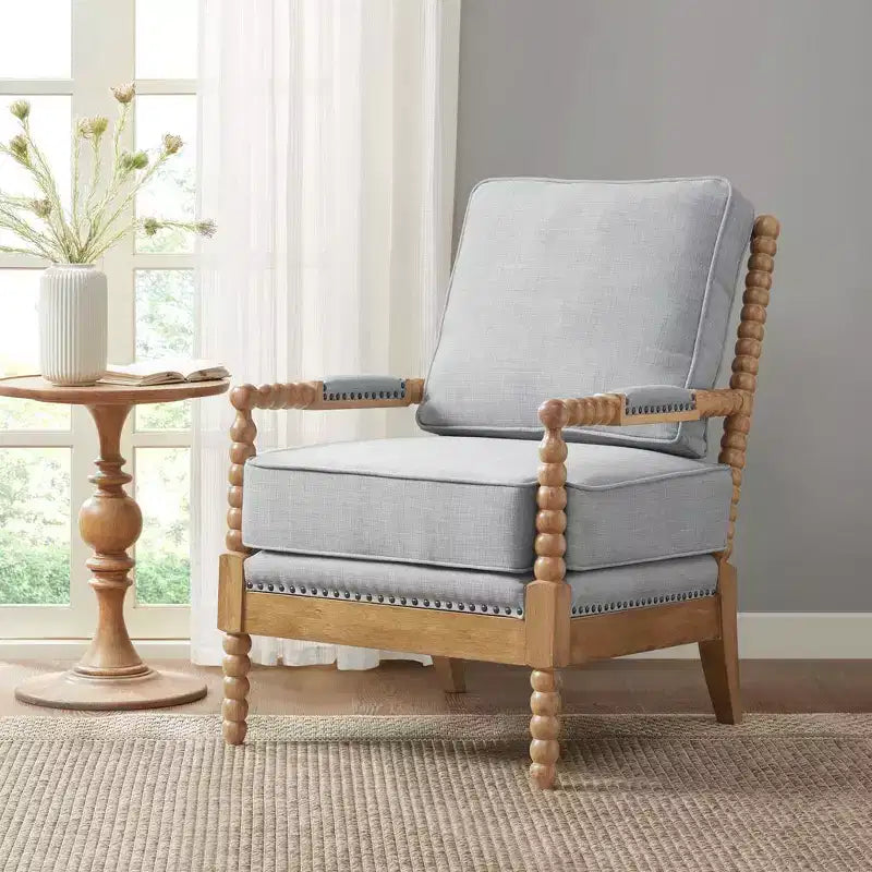 Okak fauteuil d'appoint à rembourrage confortable, coussin amovible, cadre en bois massif, fauteuil de lecture classique et élégant pour salon, salle d'attente