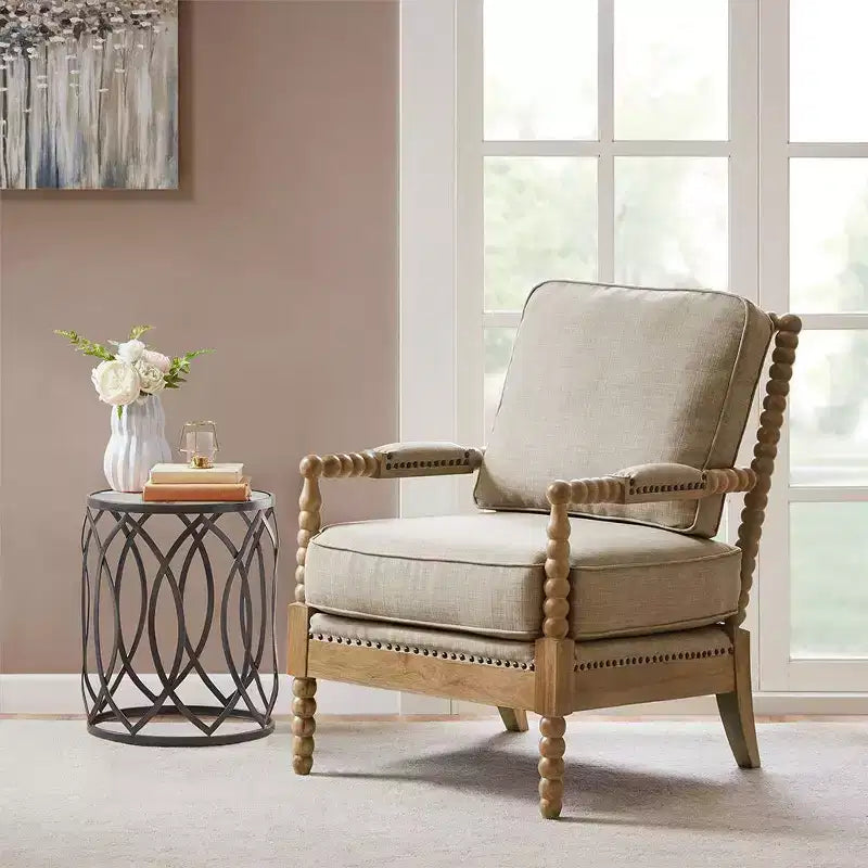 Okak fauteuil d'appoint à rembourrage confortable, coussin amovible, cadre en bois massif, fauteuil de lecture classique et élégant pour salon, salle d'attente