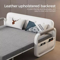 Luck Live Canapés de patio modernes de 158 cm, canapé-lit extérieur extensible, cadre en bois massif et métal blanc/coussin gris avec fonction de rangement