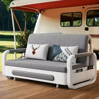 Luck Live Modern Patio Sofas 62.2in extendable pull Outdoor Sofa bed,Solid wood & White metal frame/Gray cushion with storage function