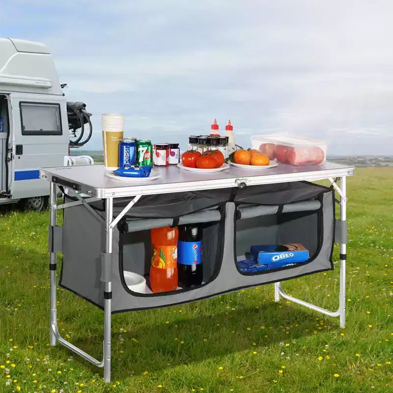 Table de cuisine de camping VEVOR, table de camping pliante à montage rapide avec sac de transport, 3 hauteurs réglables, table de camping en MDF