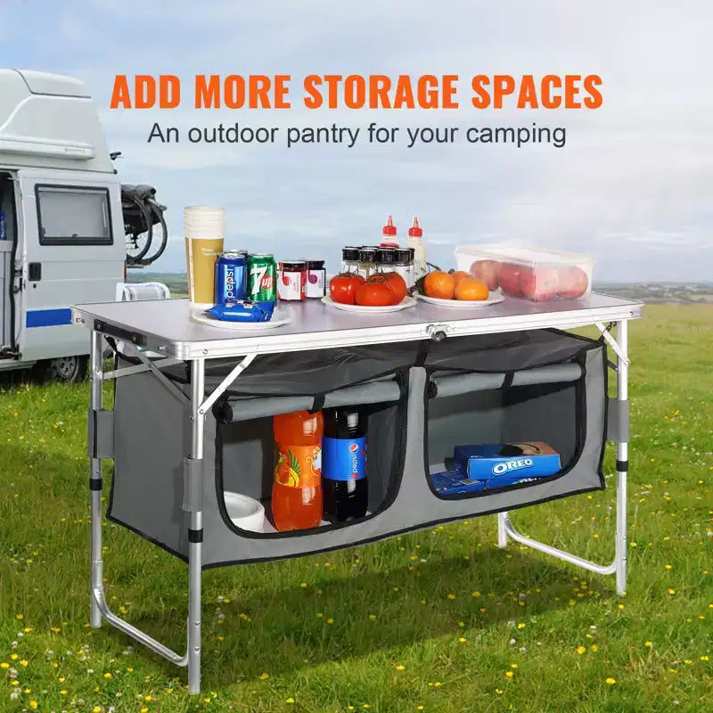 Table de cuisine de camping VEVOR, table de camping pliante à montage rapide avec sac de transport, 3 hauteurs réglables, table de camping en MDF