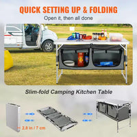 Table de cuisine de camping VEVOR, table de camping pliante à montage rapide avec sac de transport, 3 hauteurs réglables, table de camping en MDF